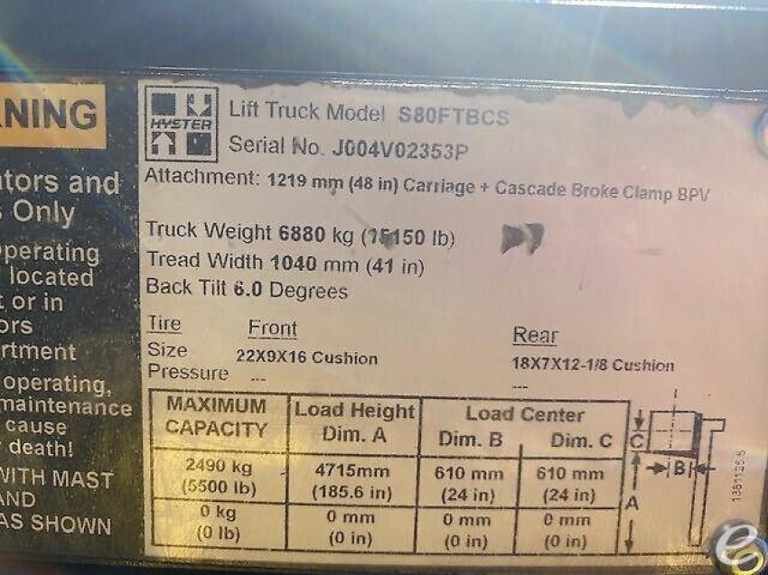 2016 Hyster S80FTBCS Cushion Tire F...