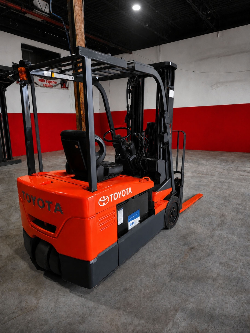 Toyota 3-Wheeler Electric Forklift with 3,000lbs. Capacity, 3-stage Mast w/ Side-shift - 123Forklift