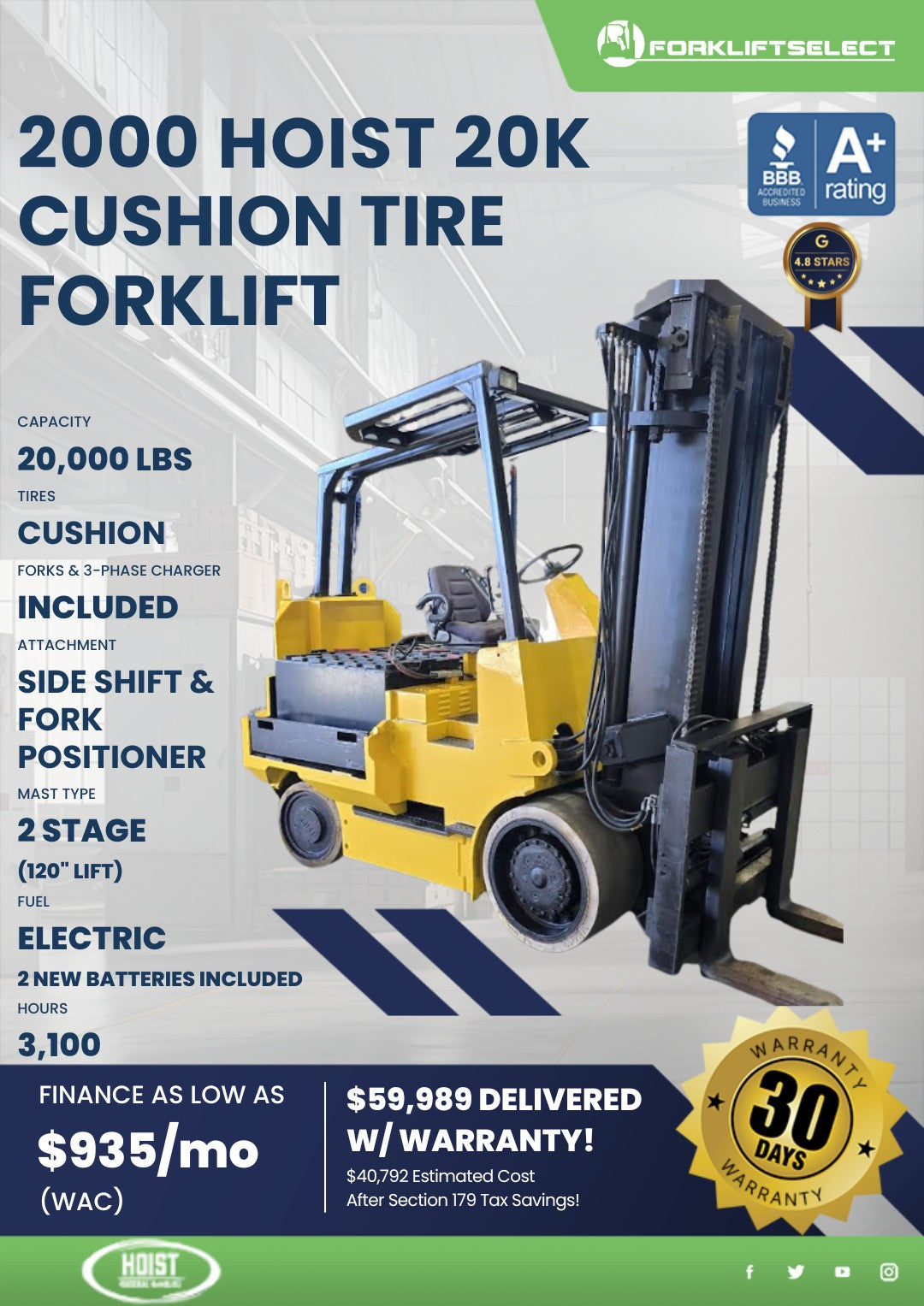 2000.0 Hoist 20K Cushion Tire Forkl...