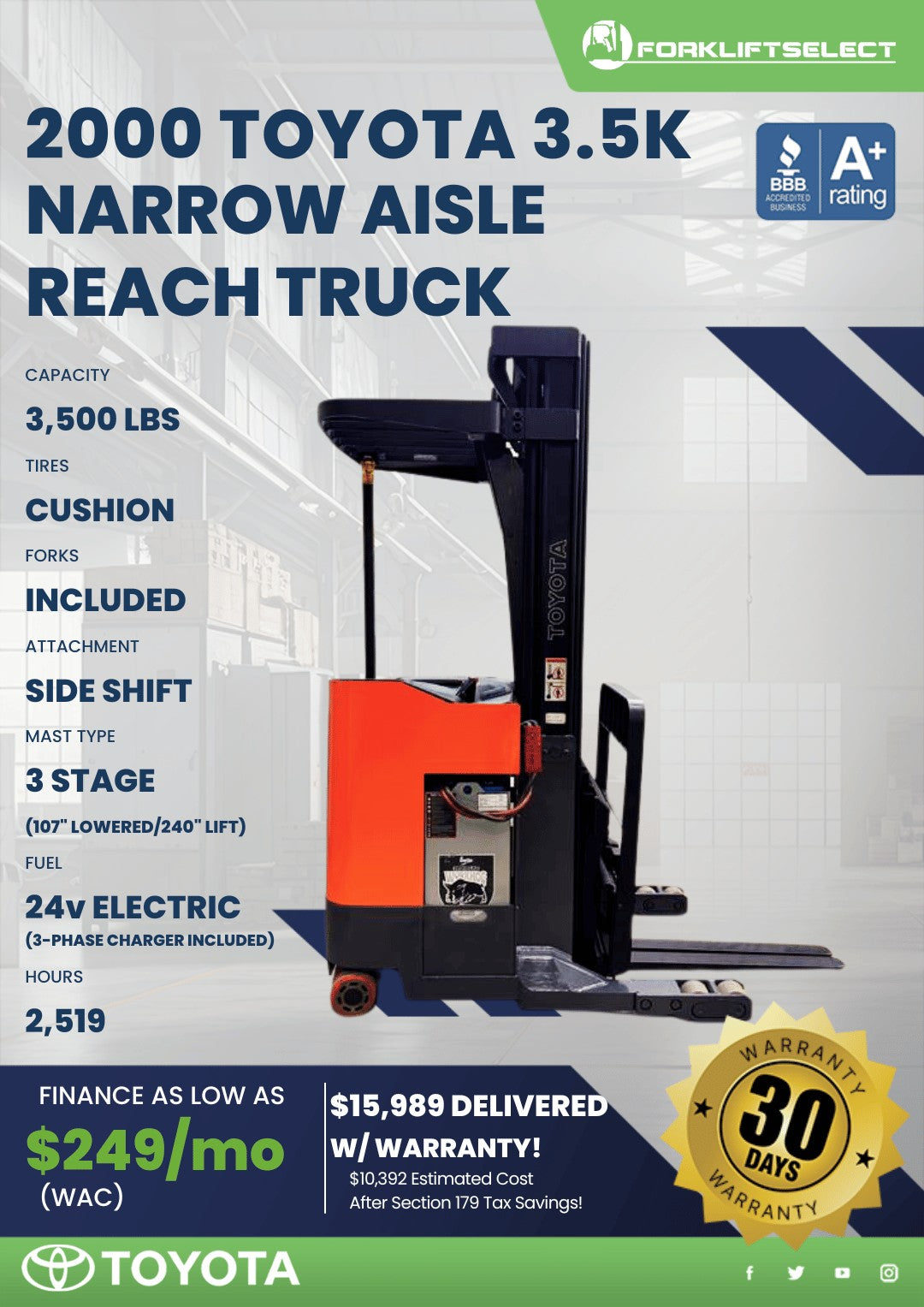 2000 Toyota 4K Cushion Tire Reach T...