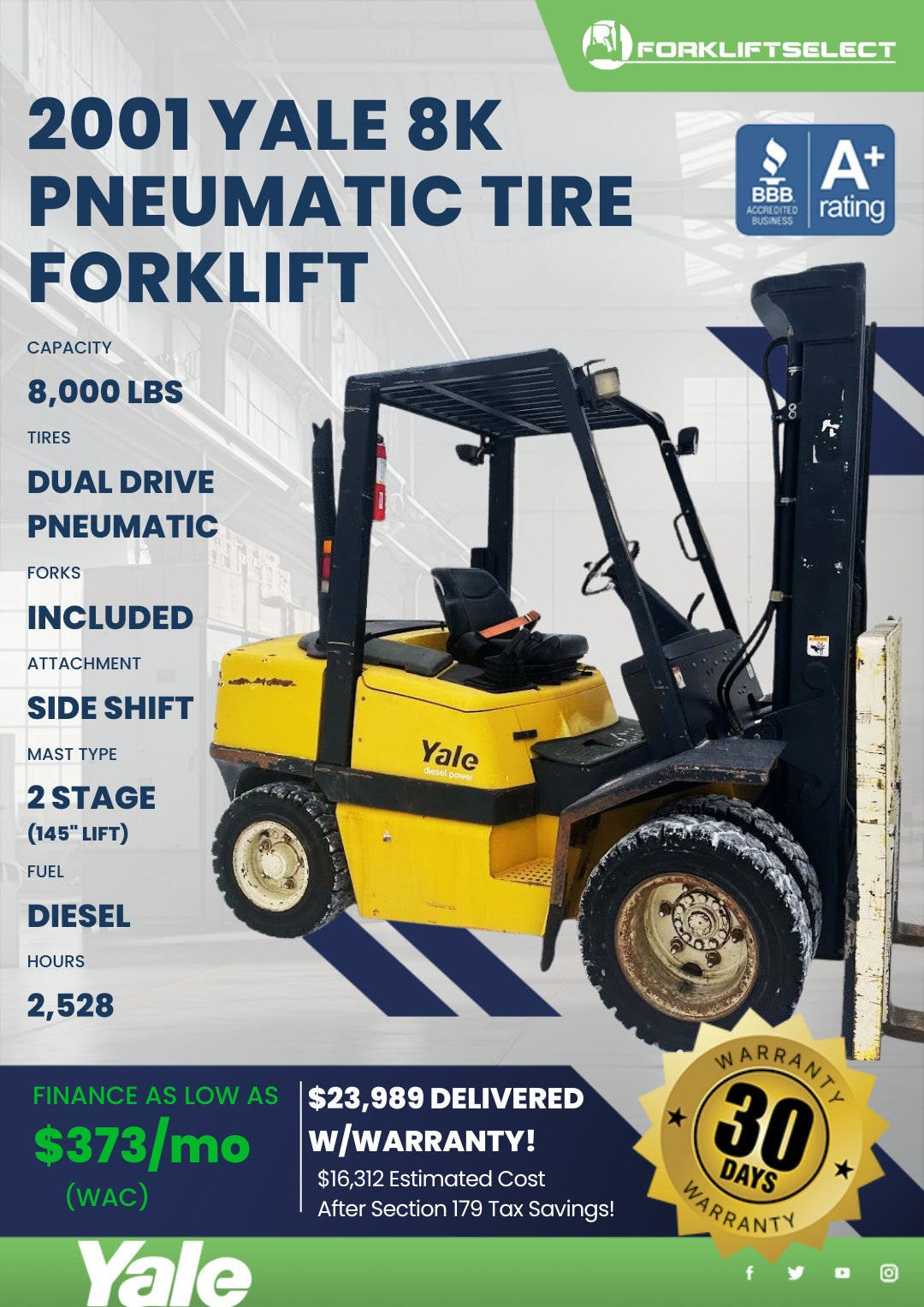 2001 Yale 8K Pneumatic Tire Forklif...