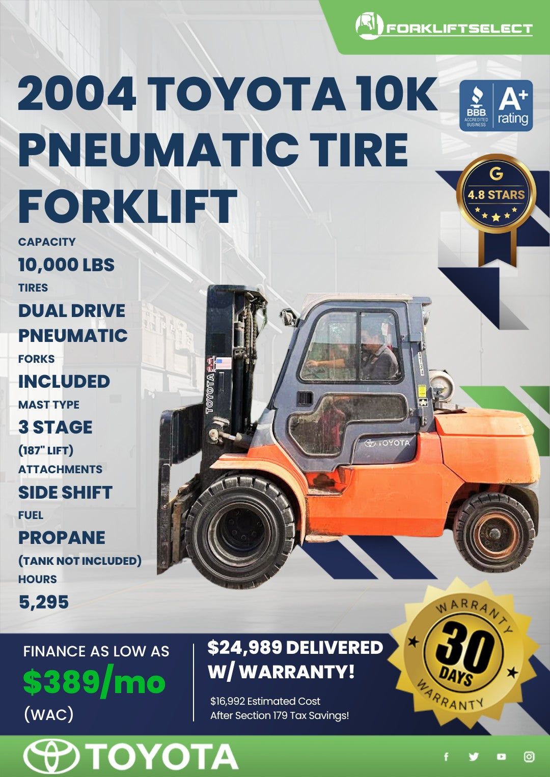 2004 Toyota 10K Pneumatic Tire Fork...