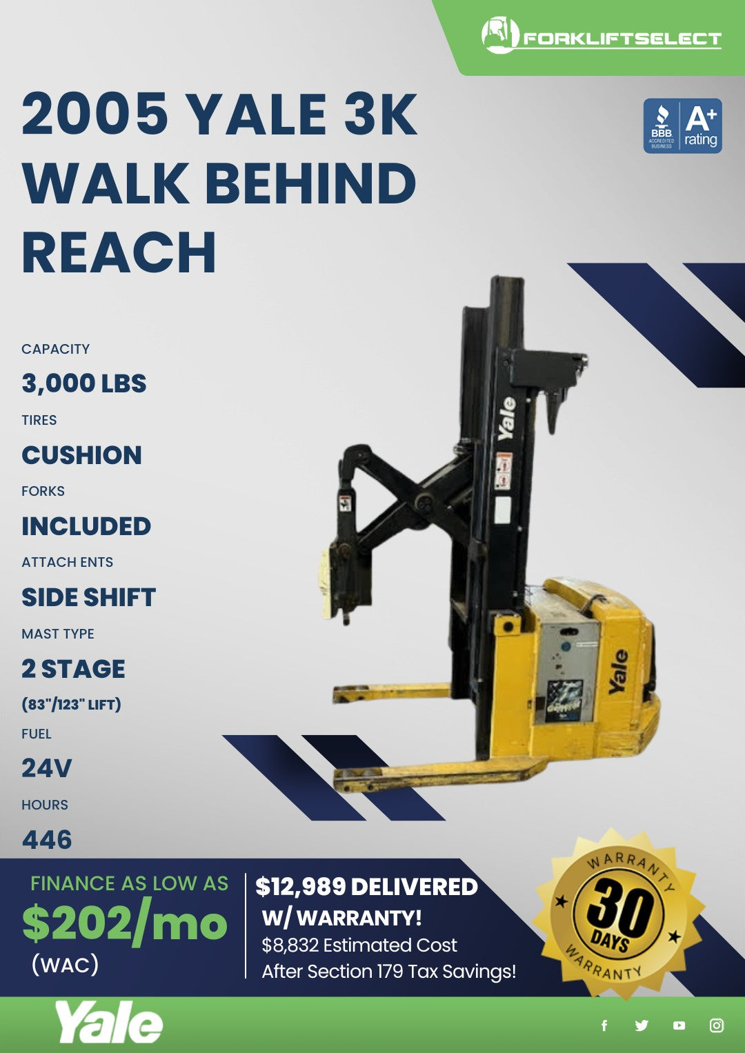 2005 Yale 3K Cushion Electric Walk-...