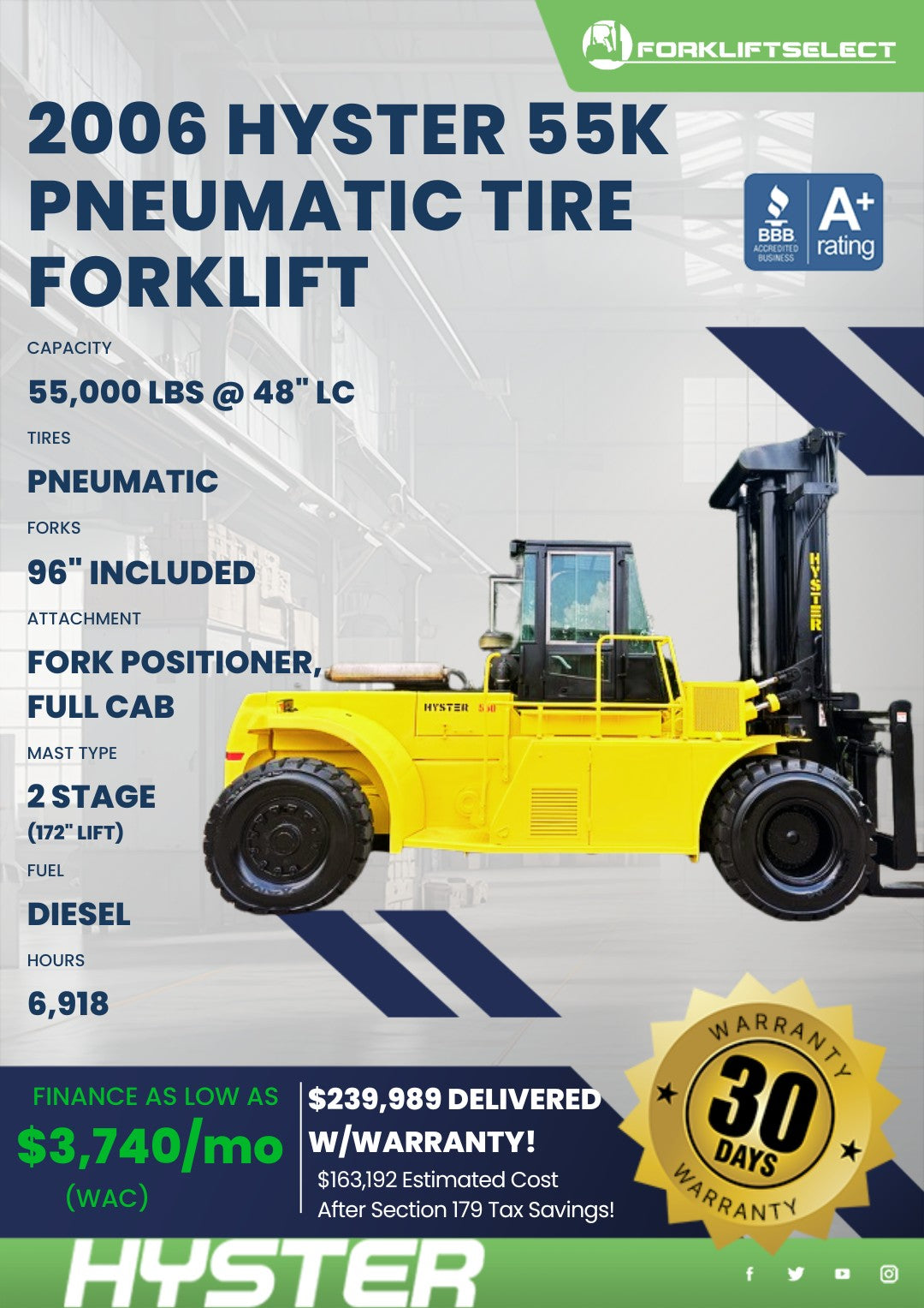 2006 Hyster 55K Pneumatic Tire Fork...