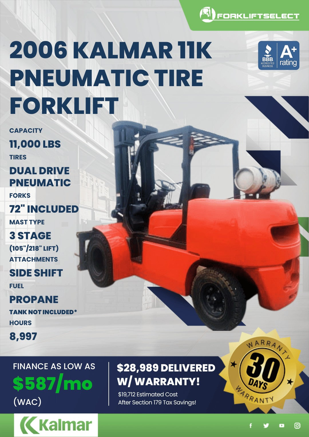 2006 Kalmar 11K Pneumatic Tire Fork...