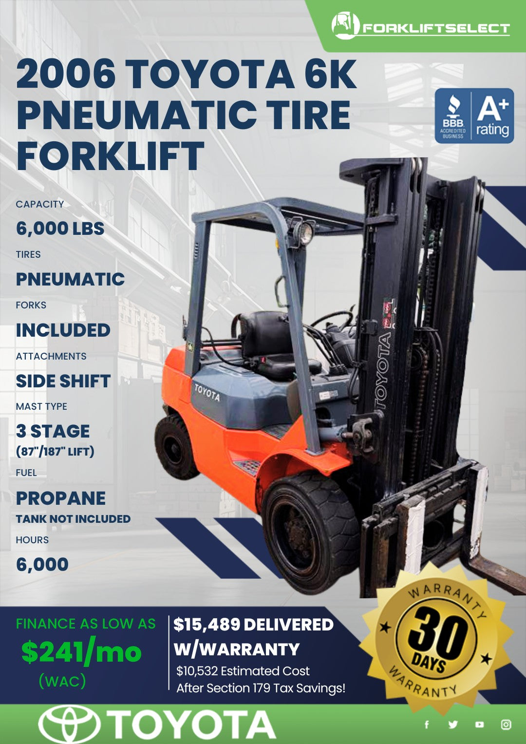 2006 Toyota 6K Pneumatic Tire Forkl...