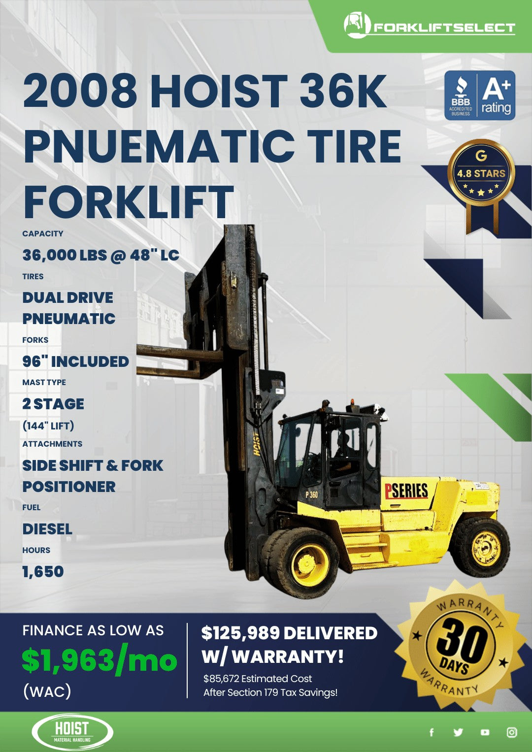 2008 Hoist 36K Pneumatic Tire Forkl...