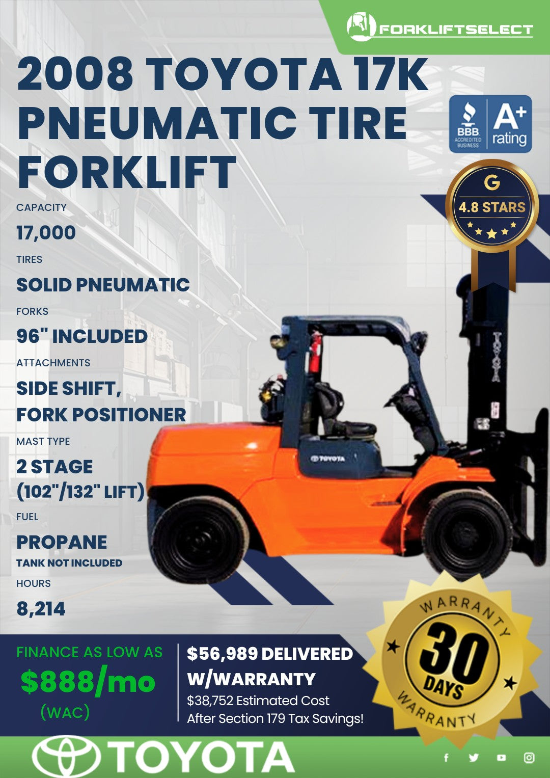 2008 Toyota 17K Pneumatic Tire Fork...