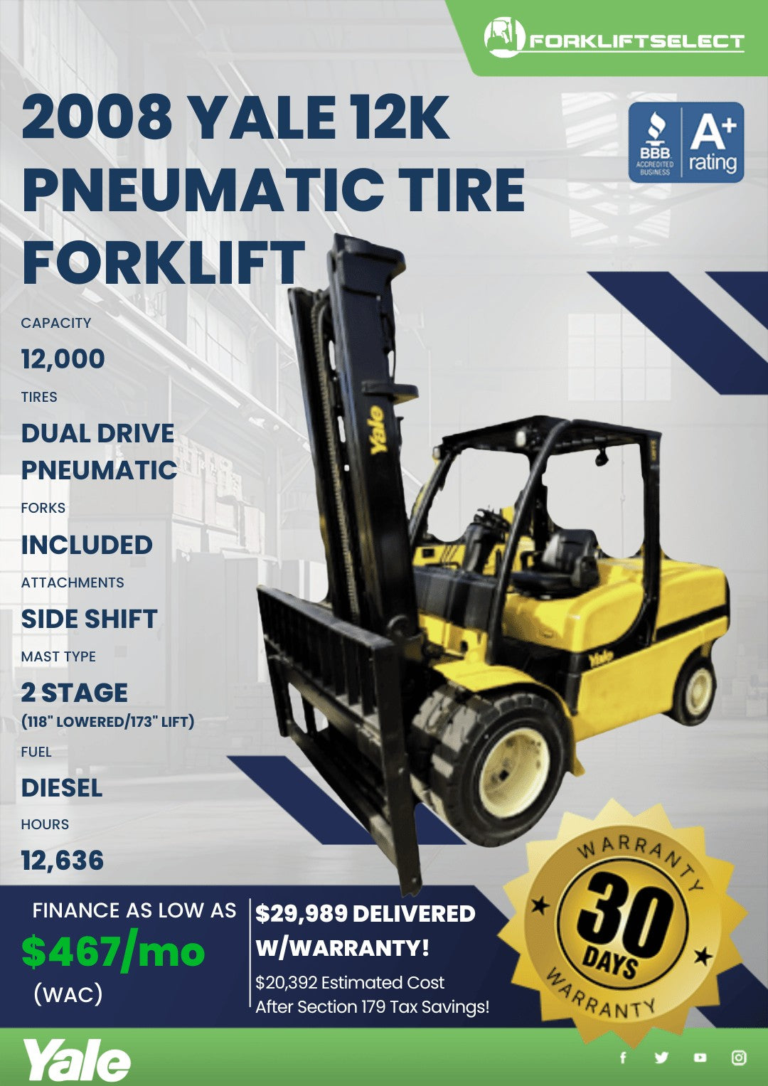 2008 Yale 12K Pneumatic Tire Forkli...
