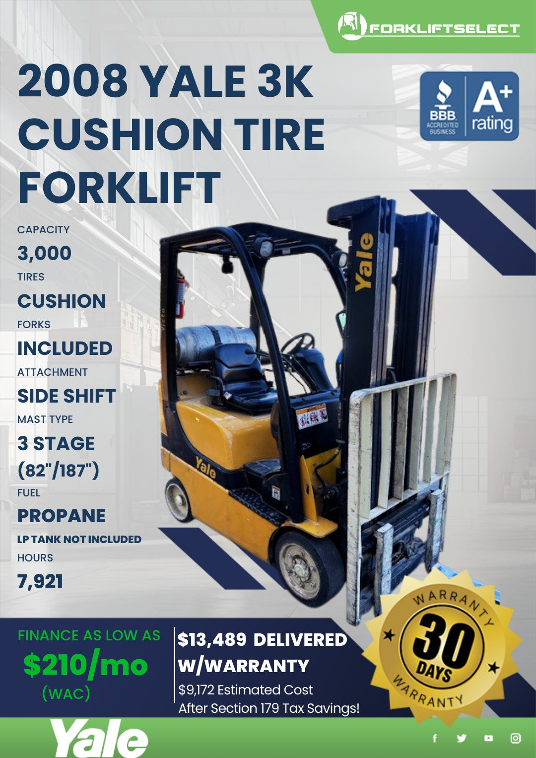 2008.0 Yale 3K Cushion Tire Forklif...