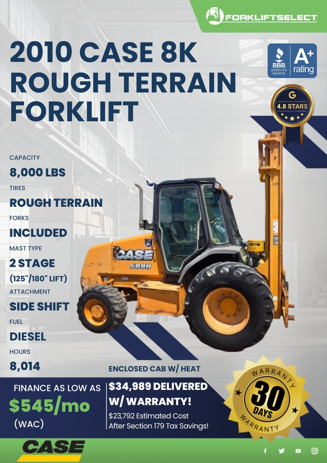 2010 Case 8K Rough Terrain Forklift...