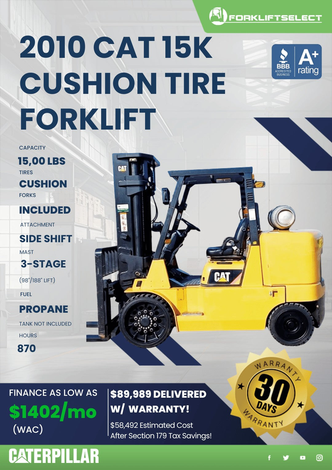 2010 CAT 15K Cushion Tire Forklift