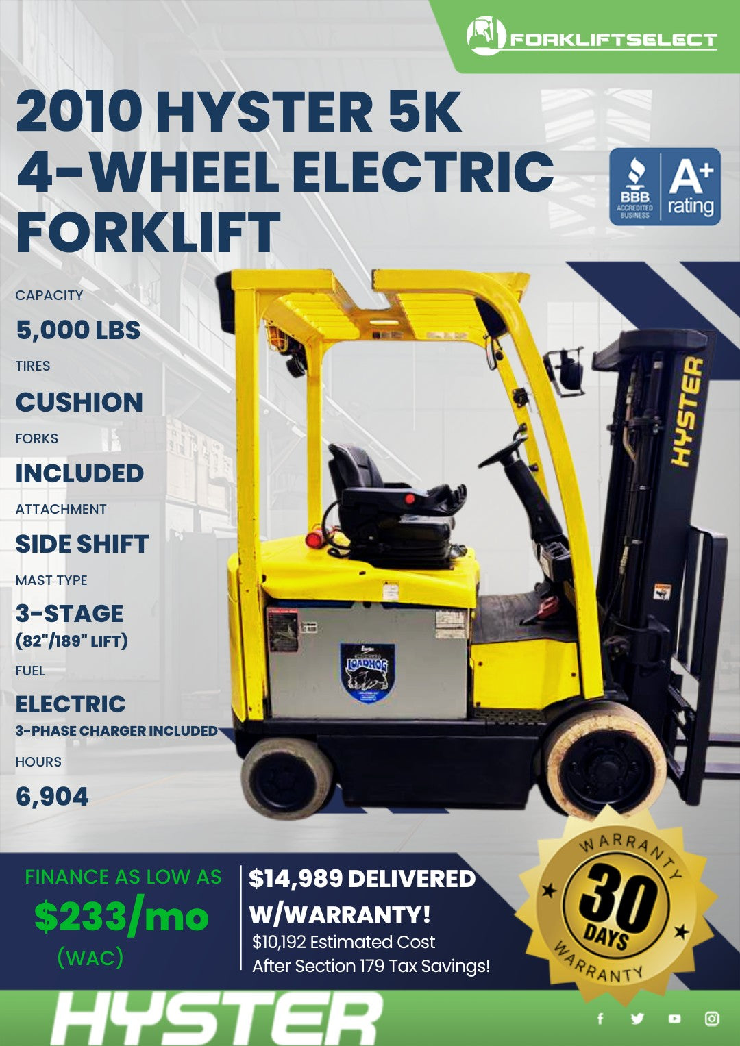 2010.0 Hyster 5K Cushion Tire Forkl...