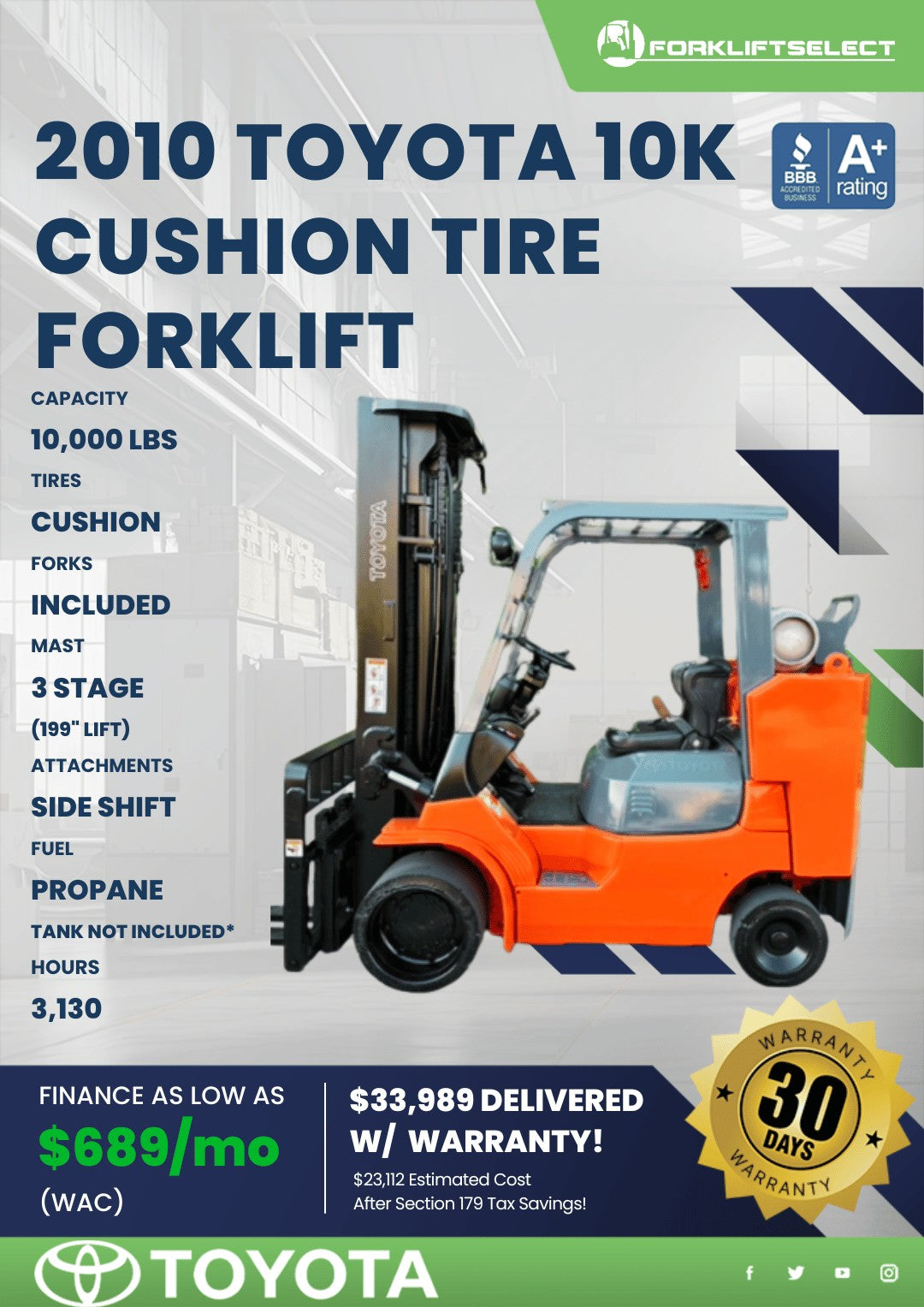 2010 Toyota 10K Cushion Tire Forkli...