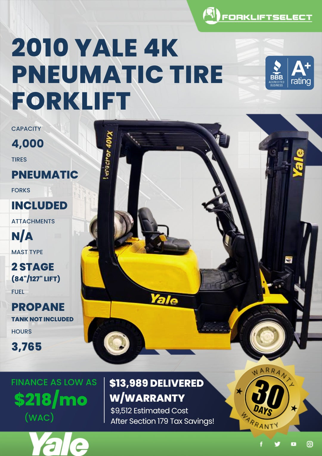 2010 Yale 4K Pneumatic Tire Forklif...