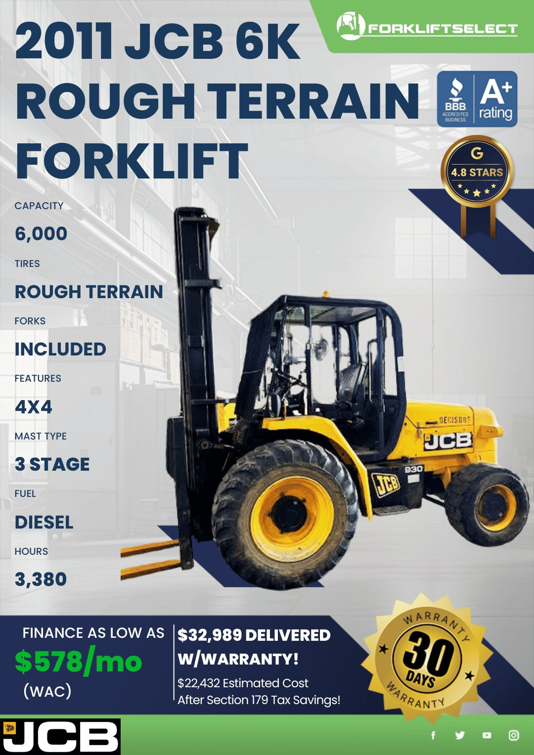 2011 JCB 6K Rough Terrain Forklift