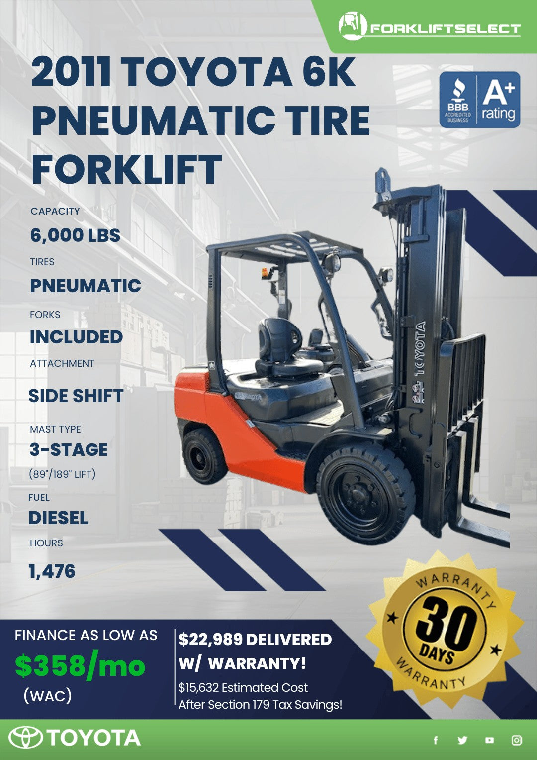 2011 Toyota 6K Pneumatic Tire Forkl...