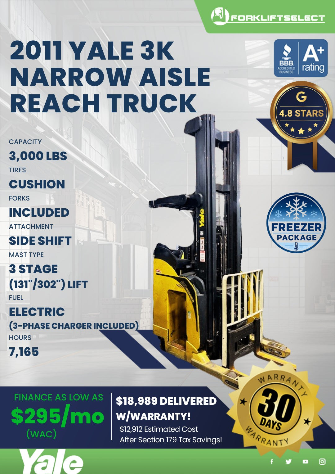 2011 Yale 3K Cushion Tire Narrow Ai...