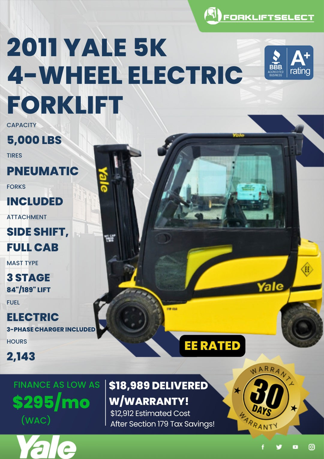 2011 Yale 5K 4-Wheel Electric Forkl...