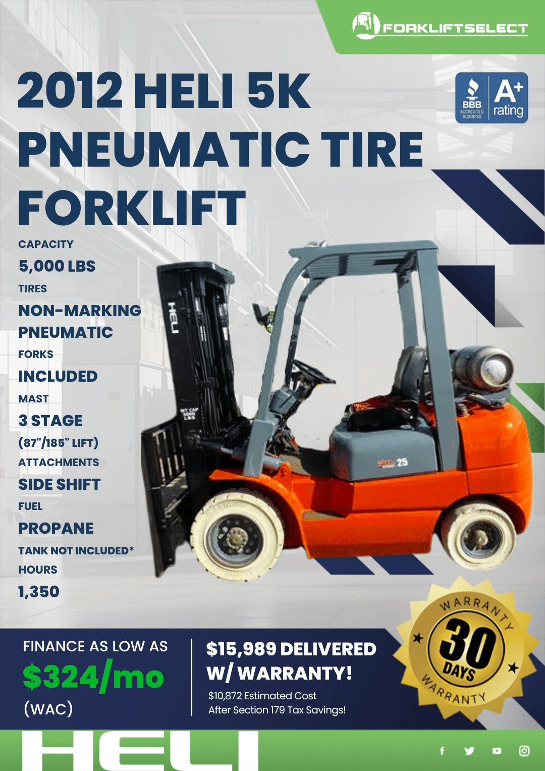 2012 Heli 5K Pneumatic Tire Forklif...