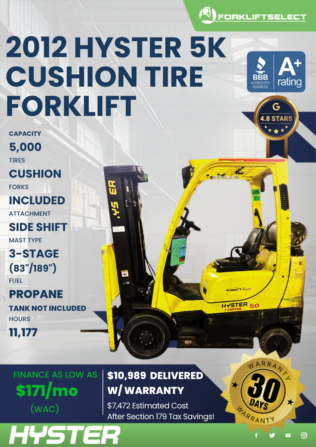 2012.0 Hyster 5K Cushion Tire Forkl...