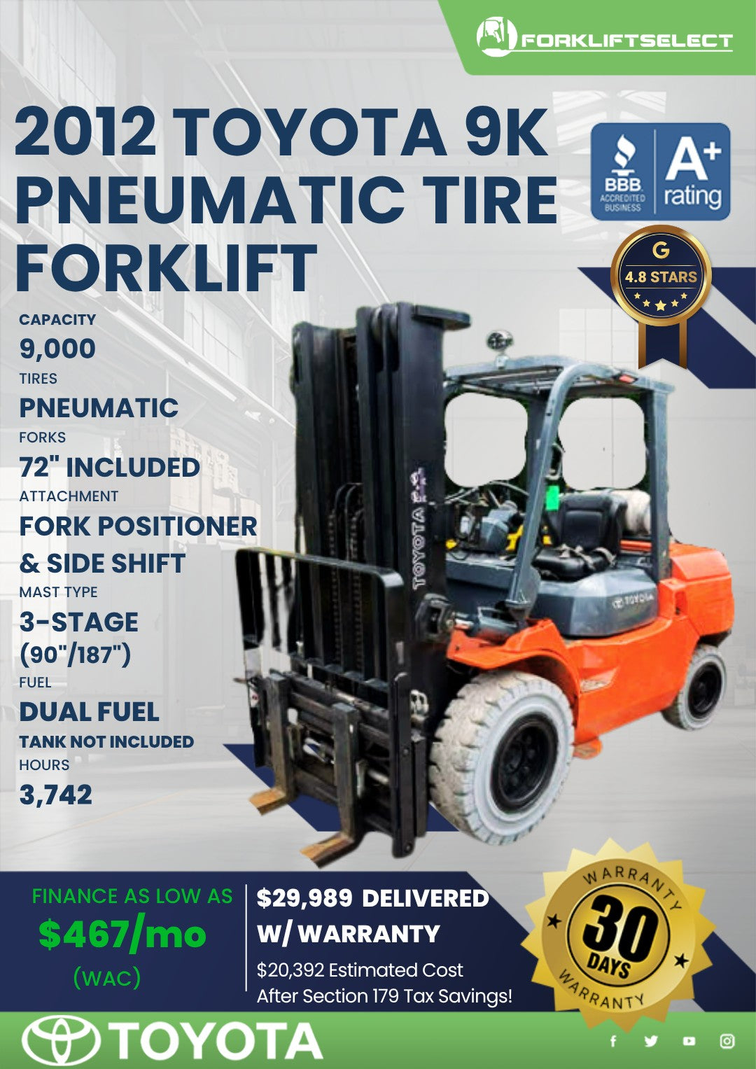 2012 Toyota 9K Pneumatic Tire Forkl...