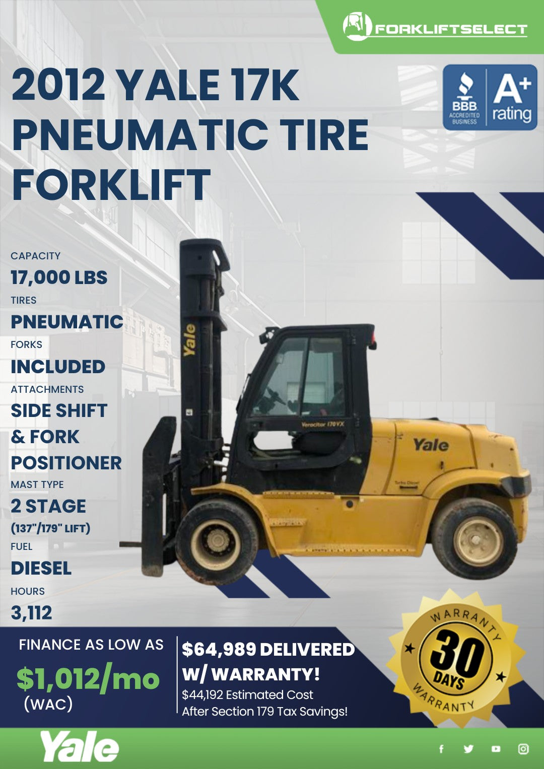 2012.0 Yale 17K Pneumatic Tire Fork...