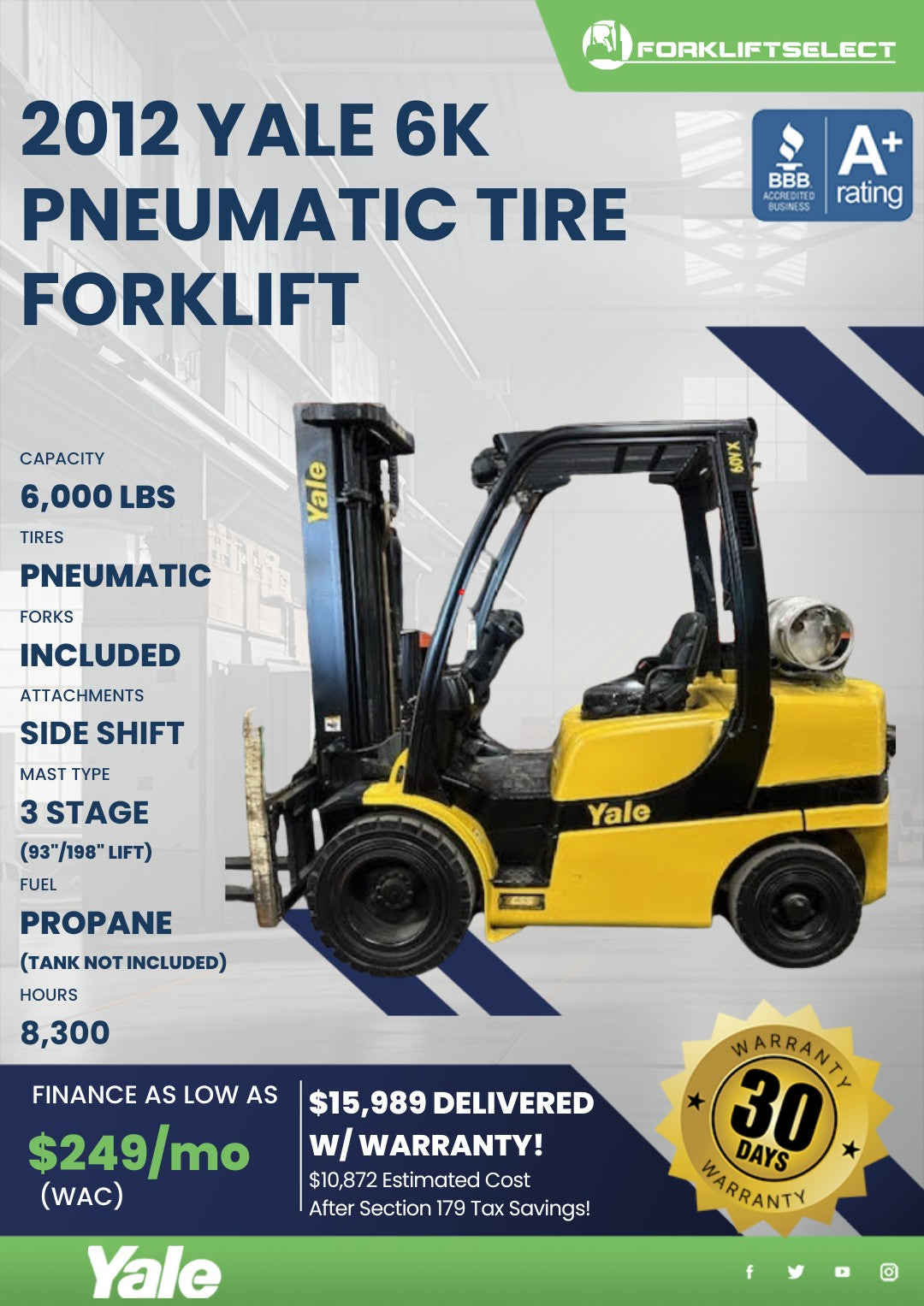 2012 Yale 6K Pneumatic Tire Forklif...