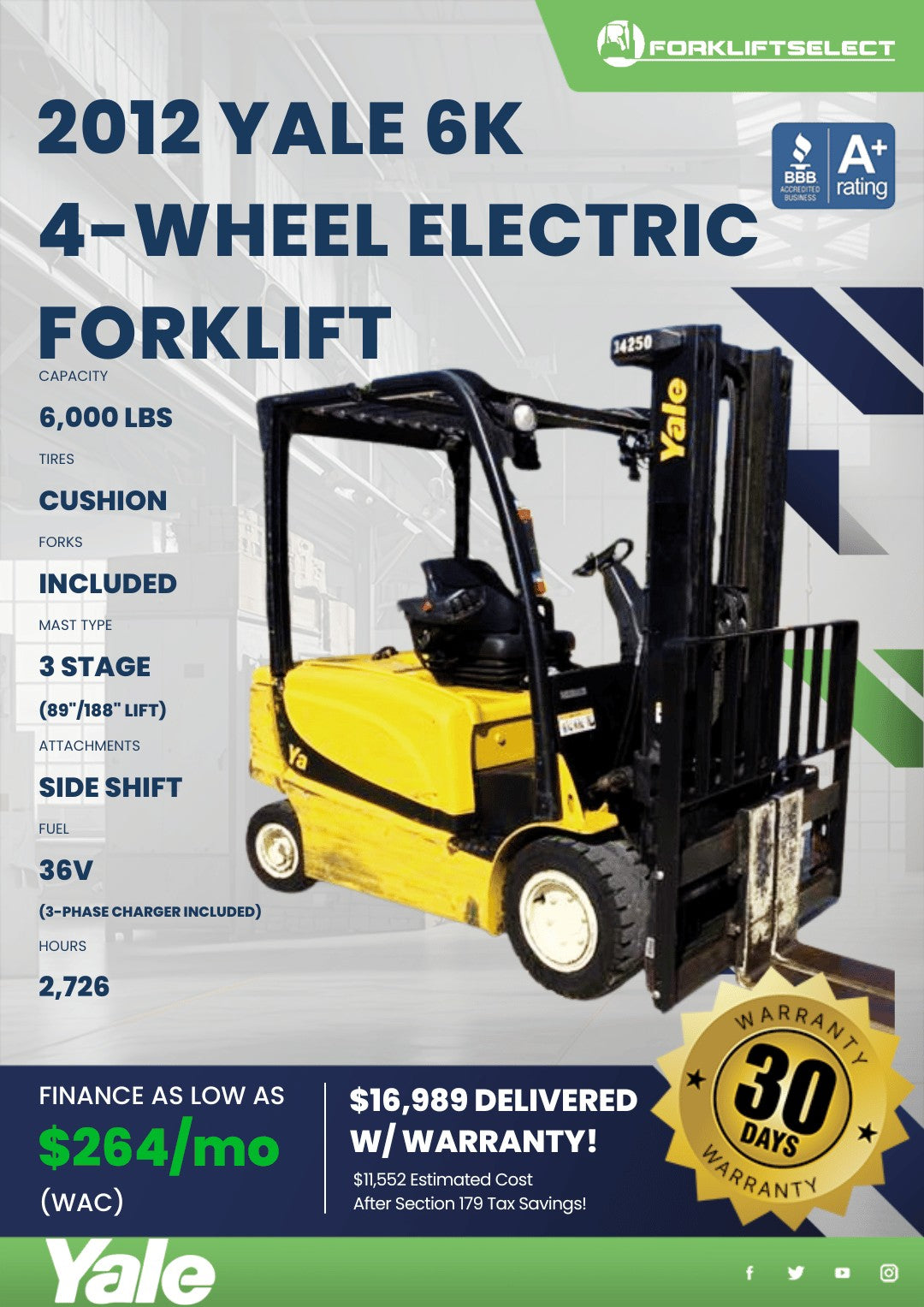 2012.0 Yale 6K Cushion Tire Electri...