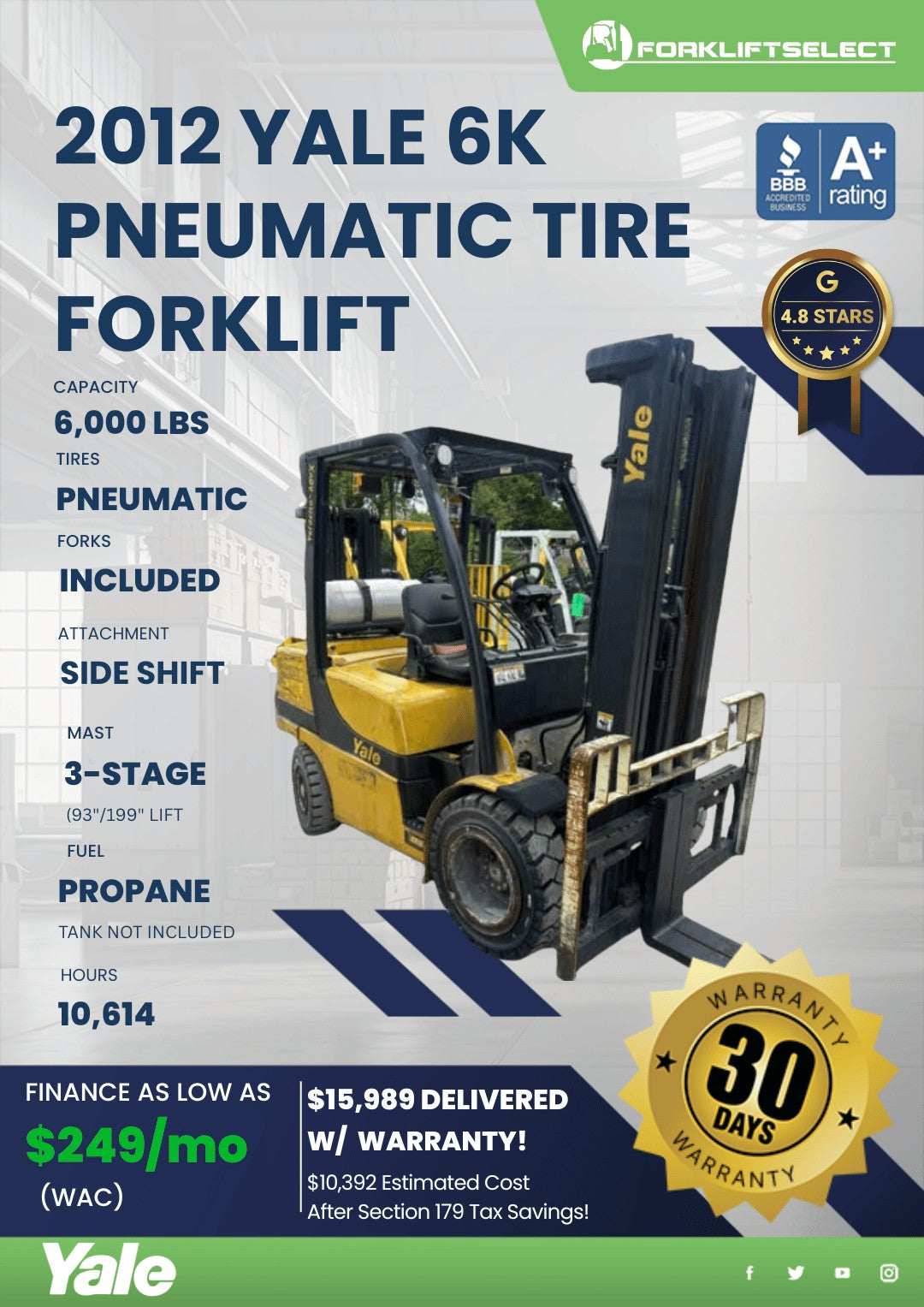 2012 Yale 6K Pneumatic Tire Forklif...