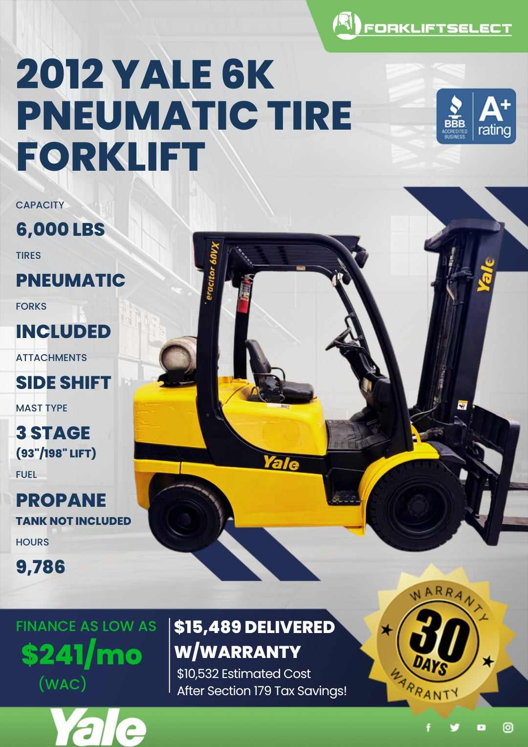 2012 Yale 6K Pneumatic Tire Forklif...
