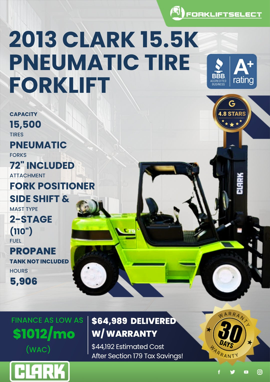 2013 Clark 15.5K Pneumatic Tire For...