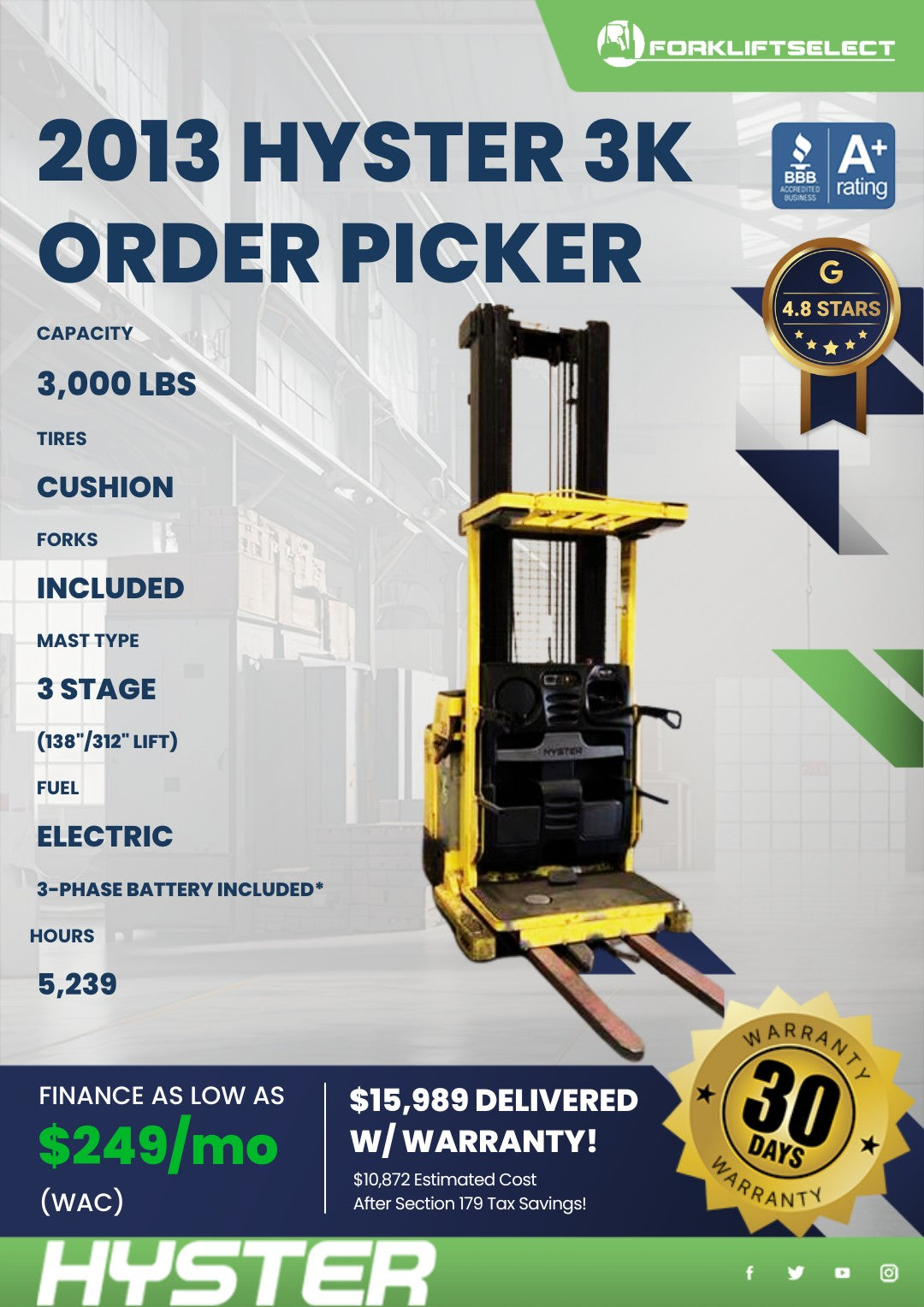 2013 Hyster 3K Cushion Tire Order P...