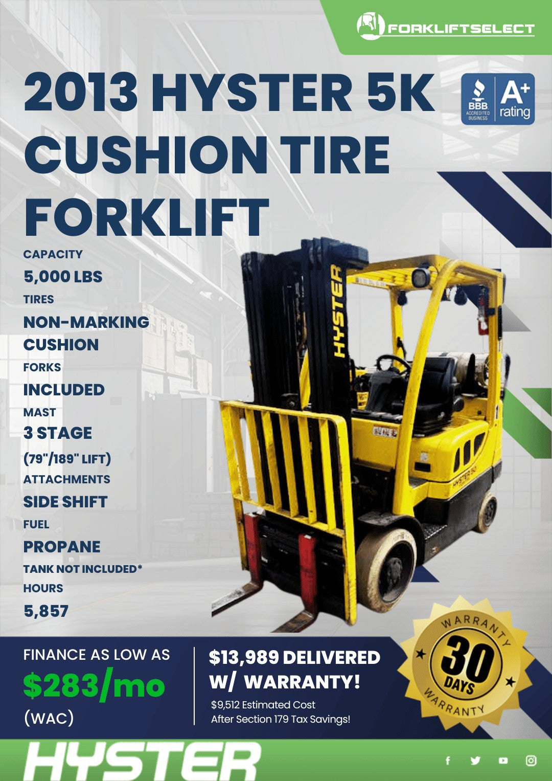 2013 Hyster 5K Cushion Tire Forklif...