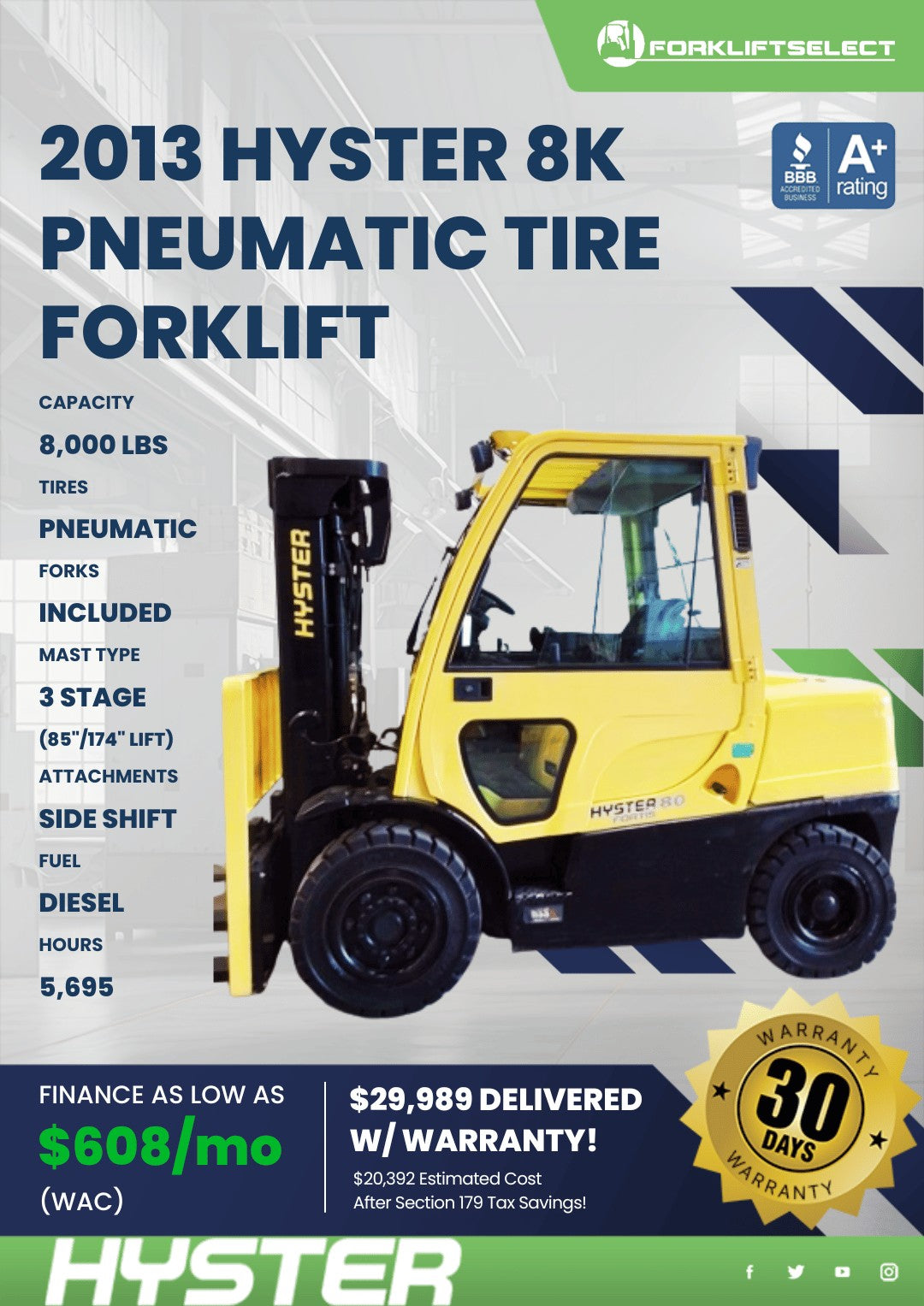 2013 Hyster 8K Pneumatic Tire Forkl...