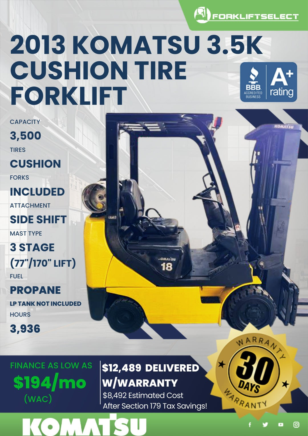 2013.0 Komatsu 3.5K Cushion Tire Fo...