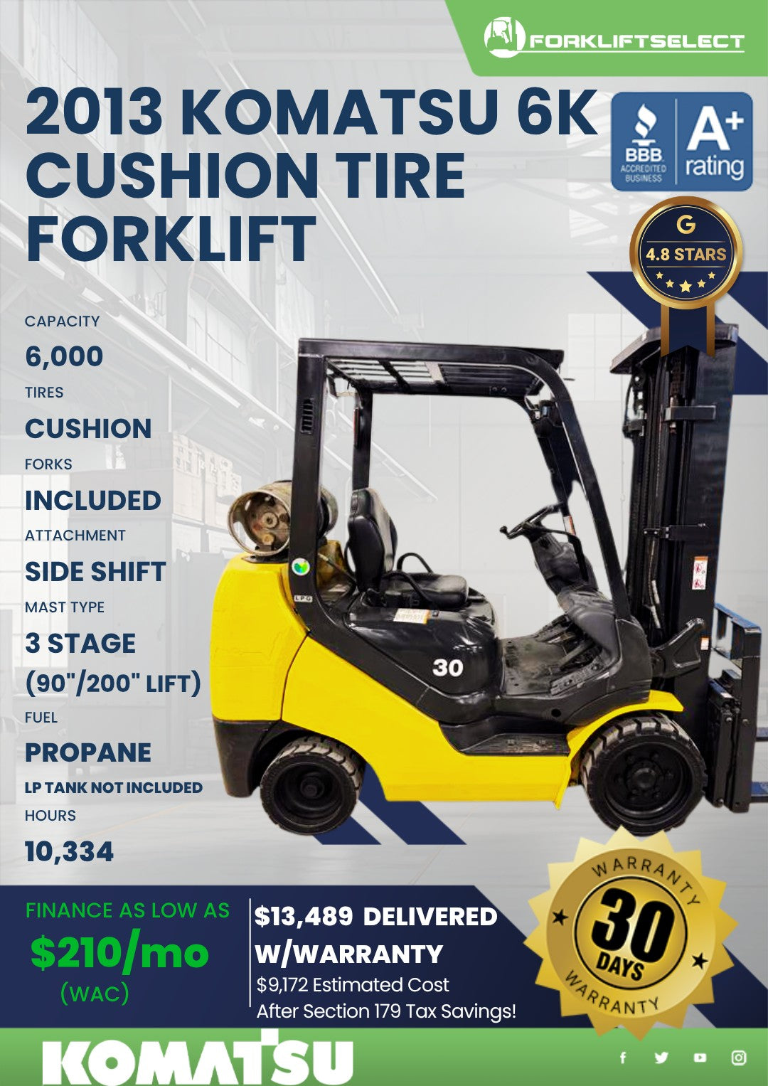 2013 Komatsu 6K Cushion Tire Forkli...