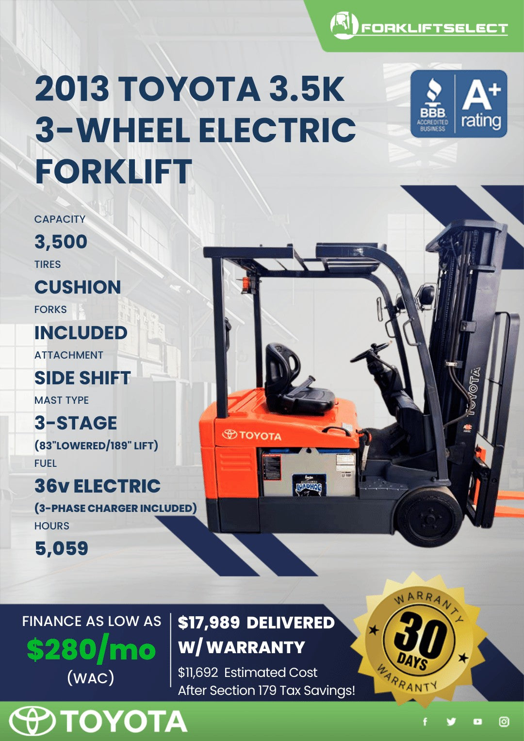 2013 Toyota 3.5K 3-Wheel Electric F...