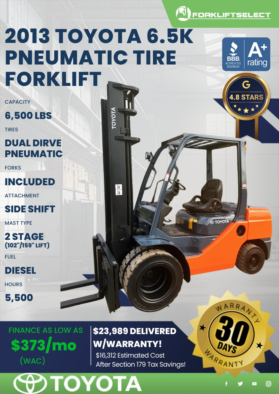 2013 Toyota 6.5K Pneumatic Tire For...
