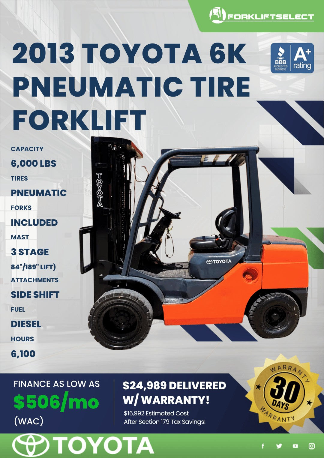 2013 Toyota 6K Pneumatic Tire Forkl...