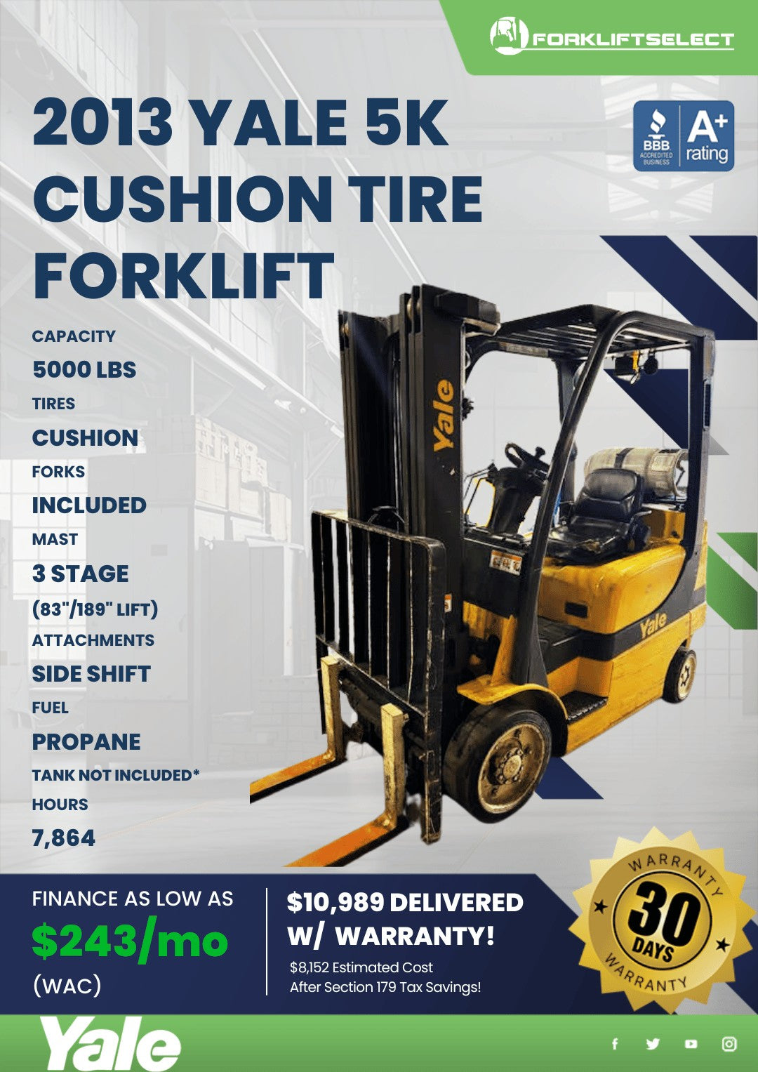 2013 Yale 5K Cushion Tire Forklift