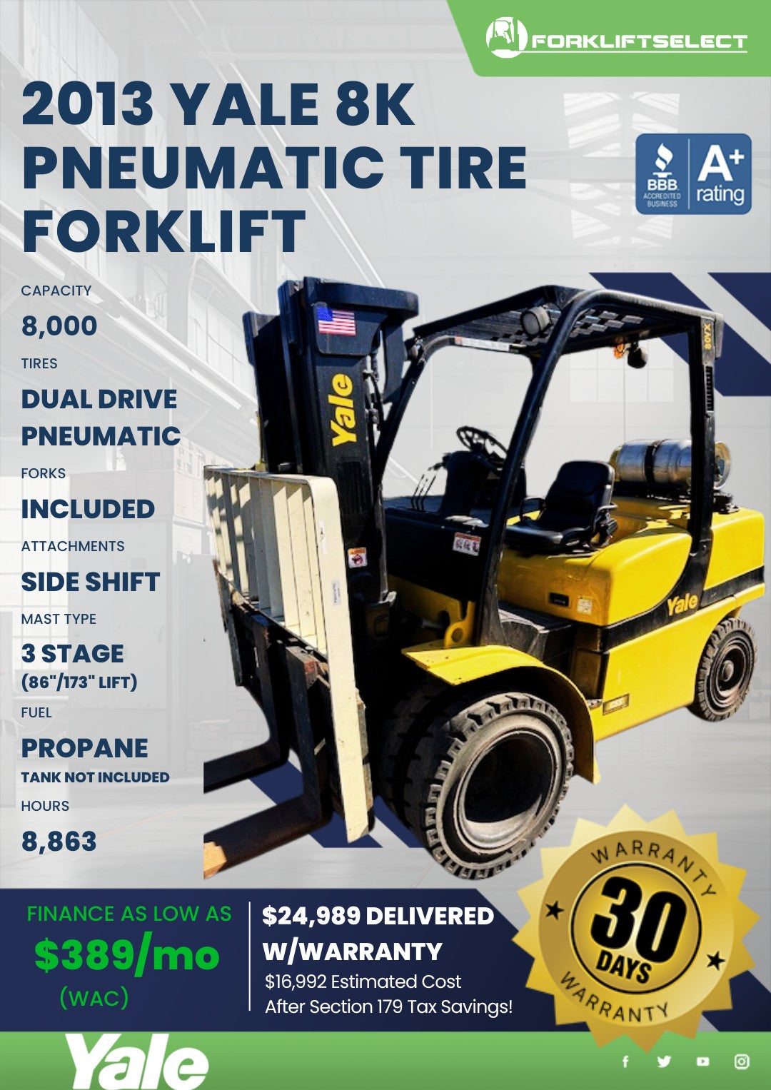 2013 Yale 8K Pneumatic Tire Forklif...