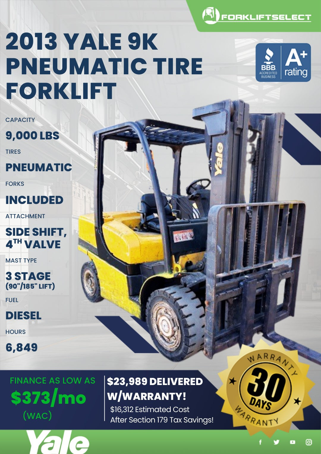 2013.0 Yale 9K Pneumatic Tire Forkl...