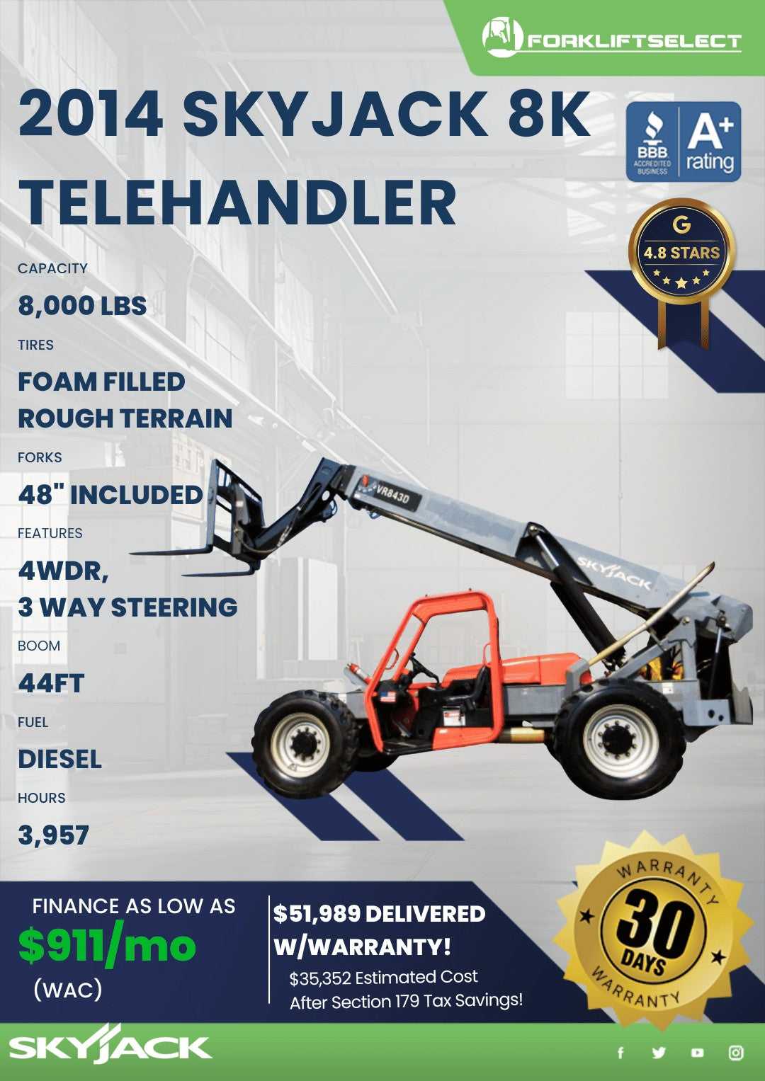 2014 Skyjack 8K Pneumatic Tire Forklift