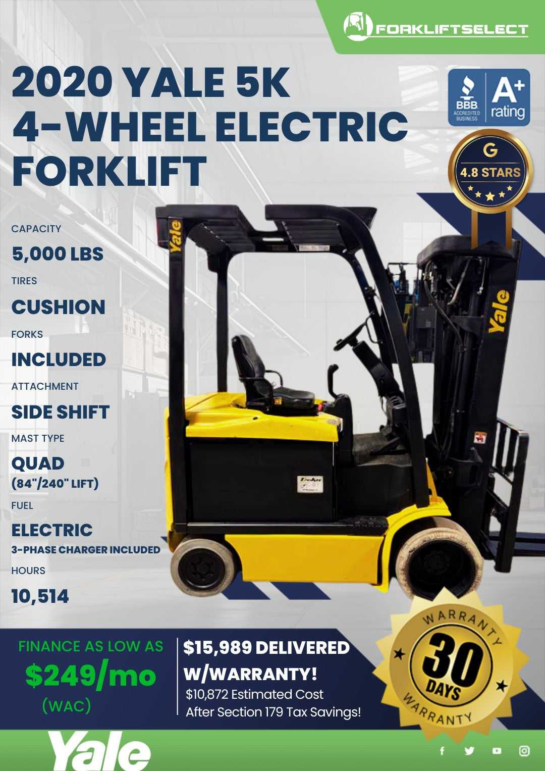2020 Yale 5K Cushion Tire Forklift