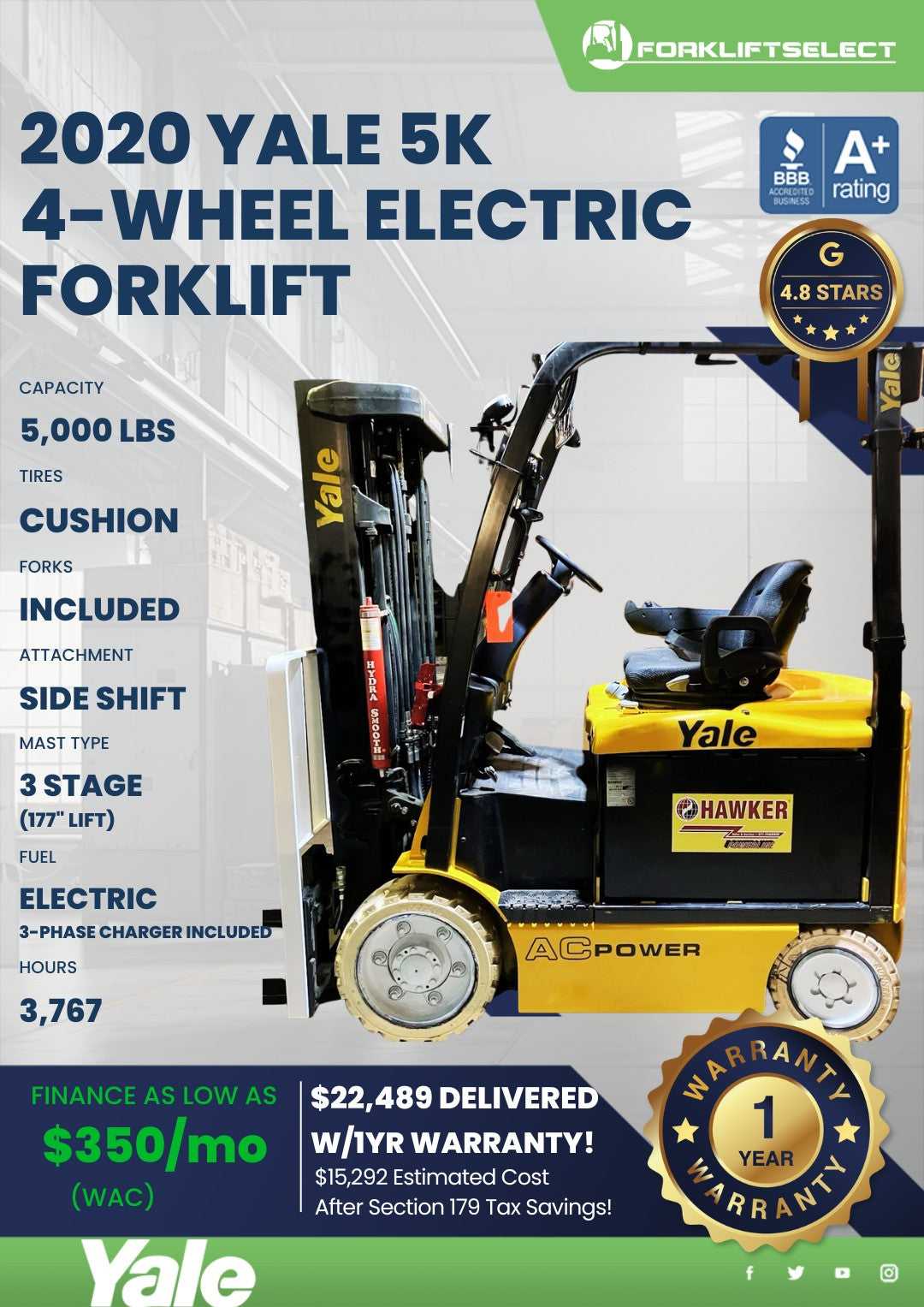 2020 Yale 5K Cushion Tire Forklift