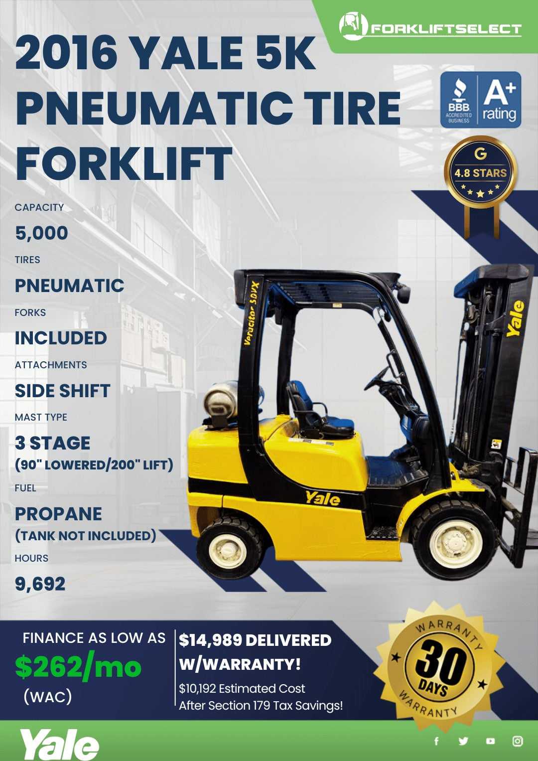 2016 Yale 5K Pneumatic Tire Forklif...