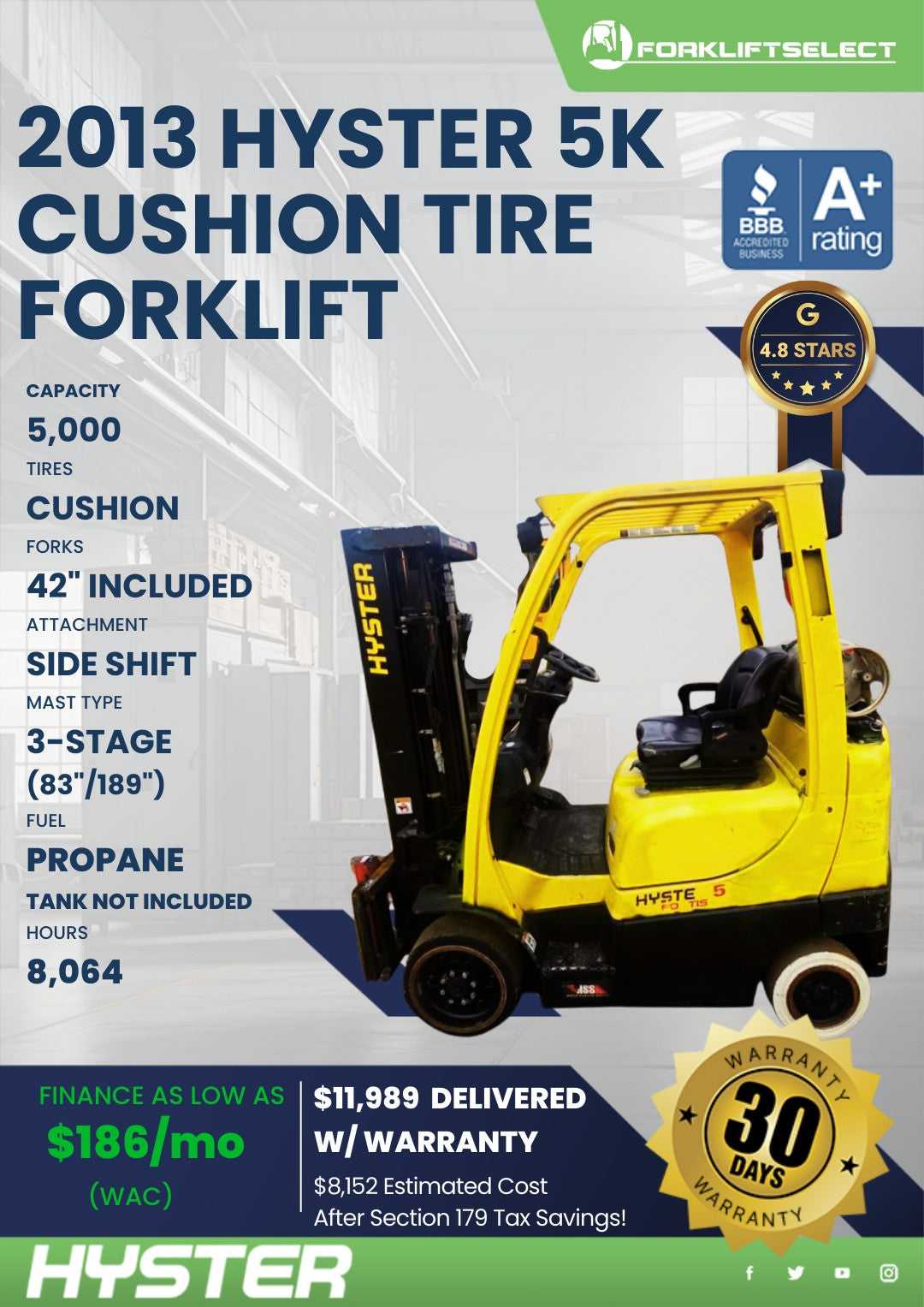 2013 Hyster 5K Cushion Tire Forklif...