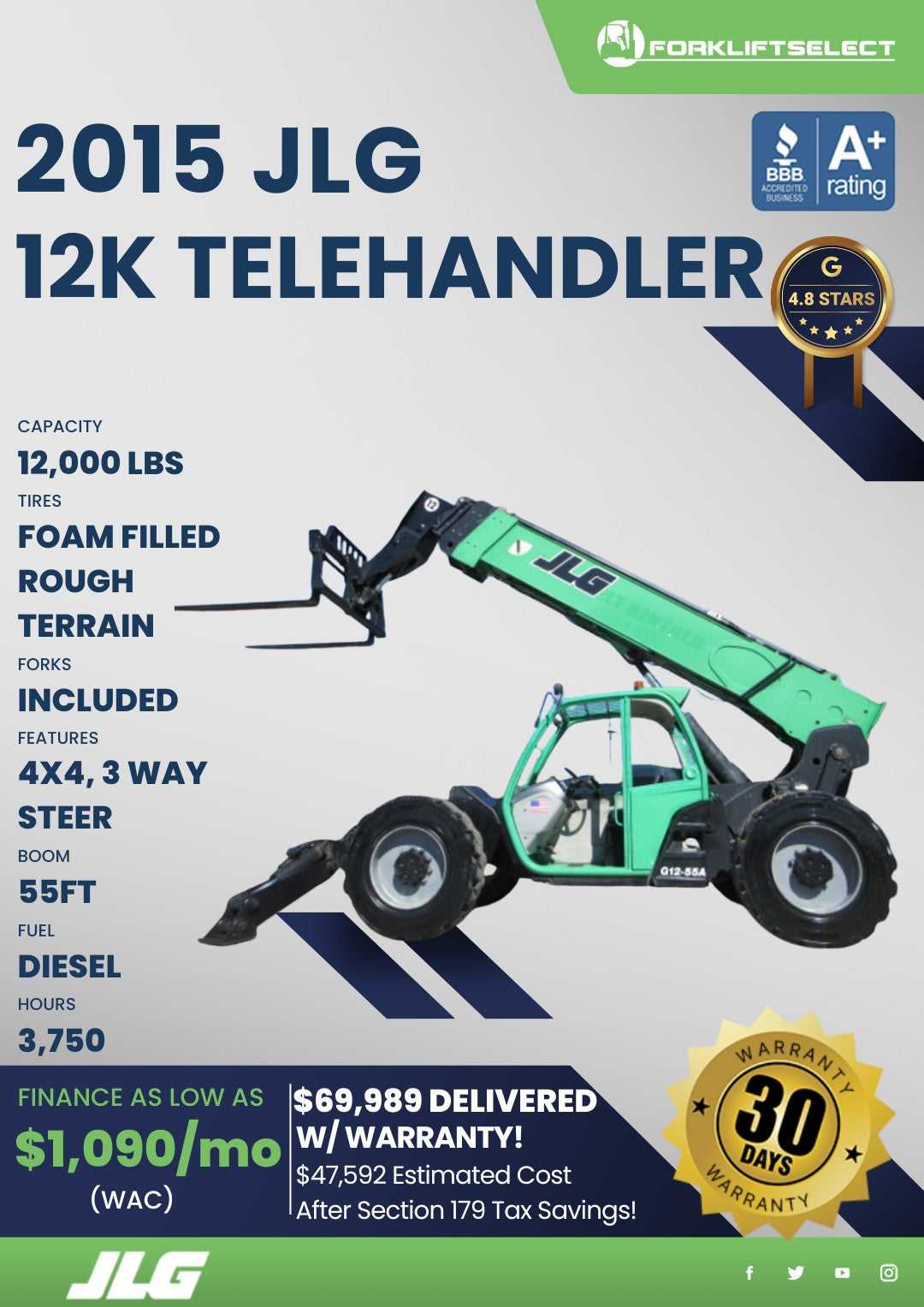 2015 JLG 12K Pneumatic Tire Forklift