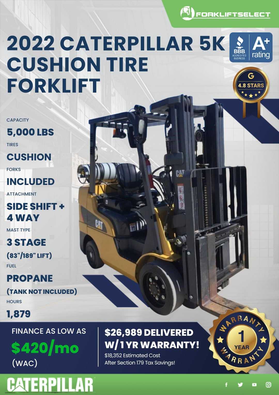 2022 Caterpillar 5K Cushion Tire Fo...